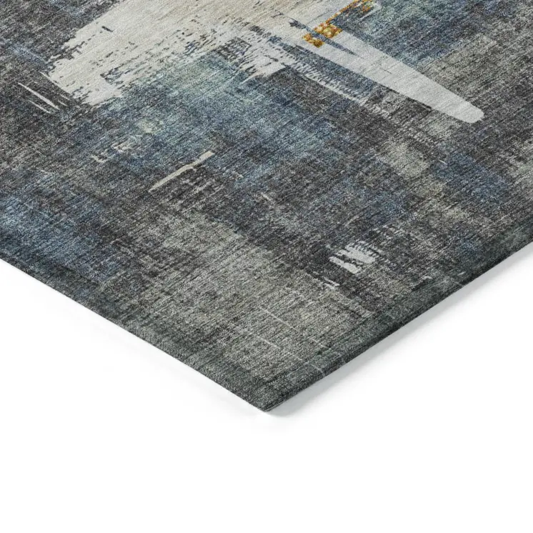 8' X 10' Charcoal Gray And Tan Abstract Washable Indoor Outdoor Area Rug