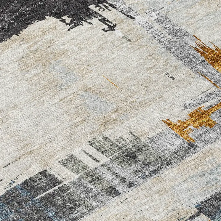 8' X 10' Charcoal Gray And Tan Abstract Washable Indoor Outdoor Area Rug