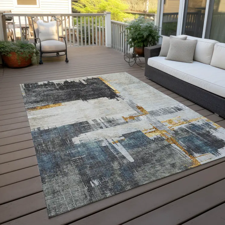 10' X 14' Charcoal Gray And Tan Abstract Washable Indoor Outdoor Area Rug
