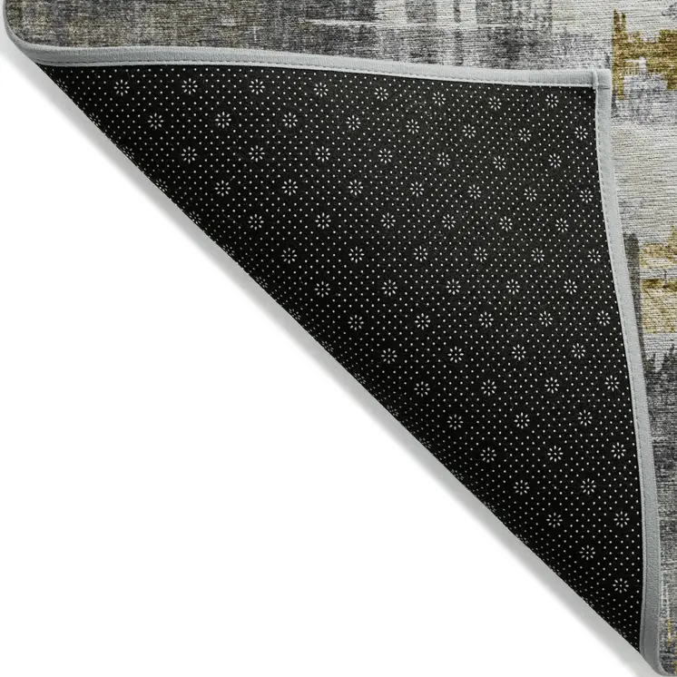 3' X 5' Gray And Tan Abstract Washable Indoor Outdoor Area Rug