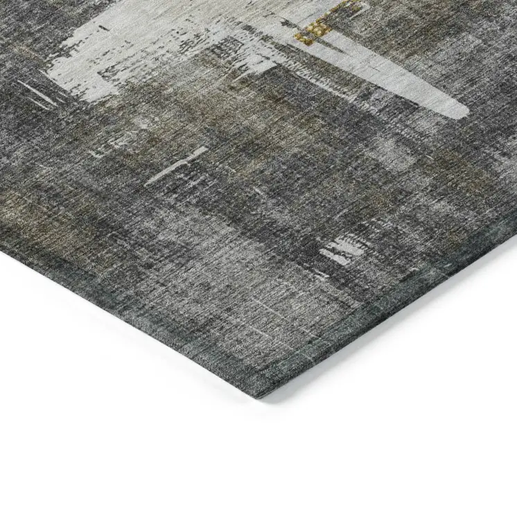 5' X 8' Gray And Tan Abstract Washable Indoor Outdoor Area Rug