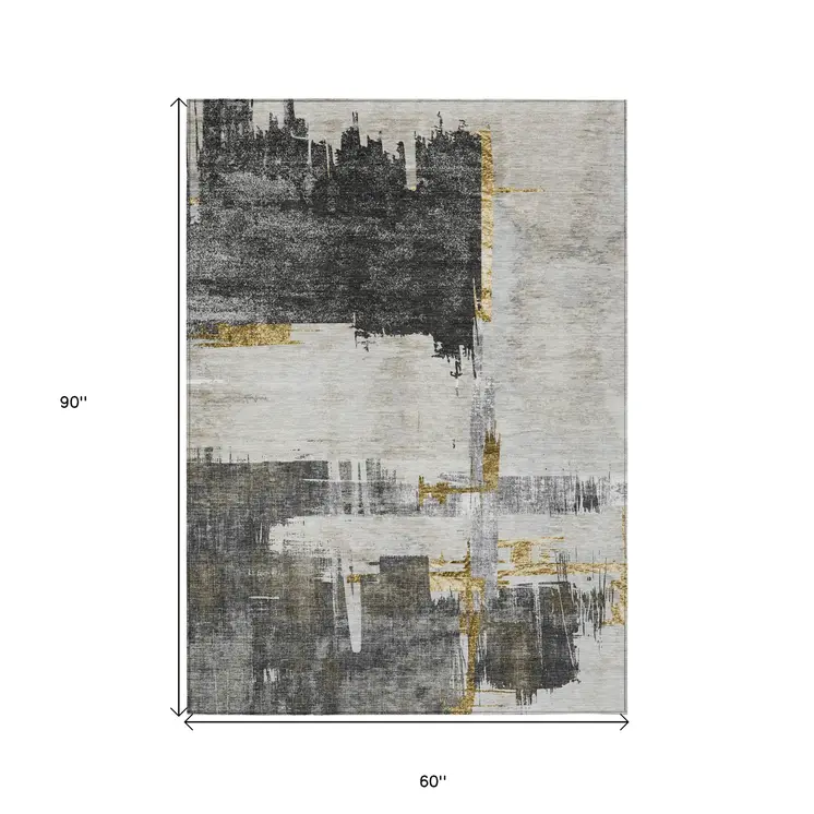 5' X 8' Gray And Tan Abstract Washable Indoor Outdoor Area Rug