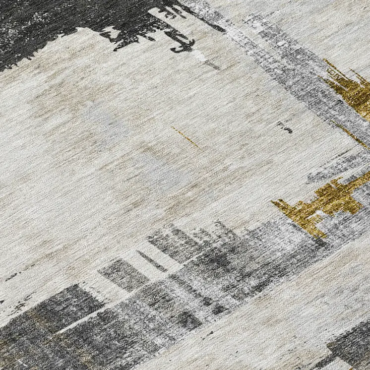 5' X 8' Gray And Tan Abstract Washable Indoor Outdoor Area Rug