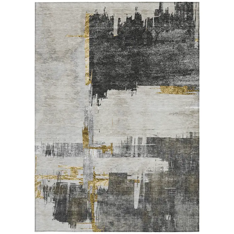 8' X 10' Gray And Tan Abstract Washable Indoor Outdoor Area Rug