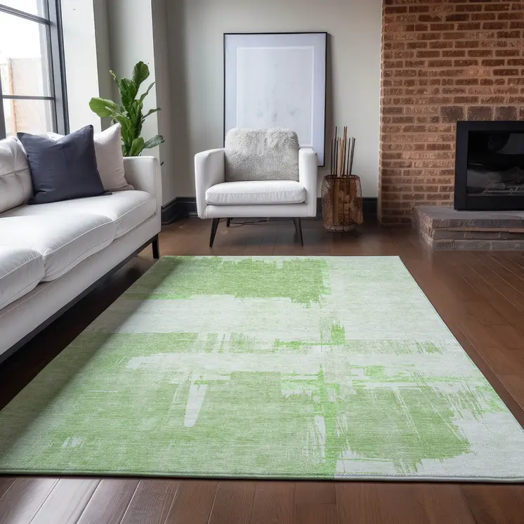 5' X 8' Green And Mint Green Abstract Washable Indoor Outdoor Area Rug