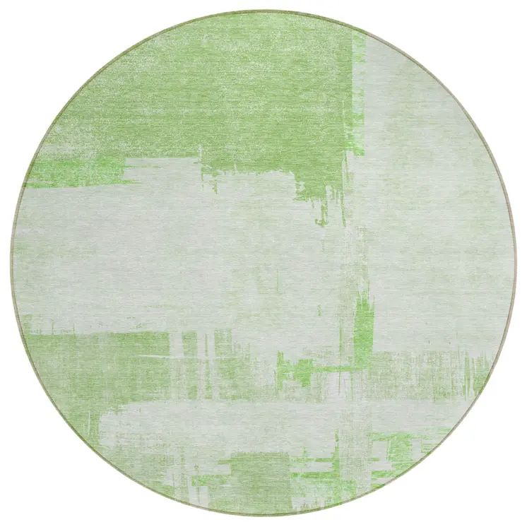 8' Green And Mint Green Round Abstract Washable Indoor Outdoor Area Rug