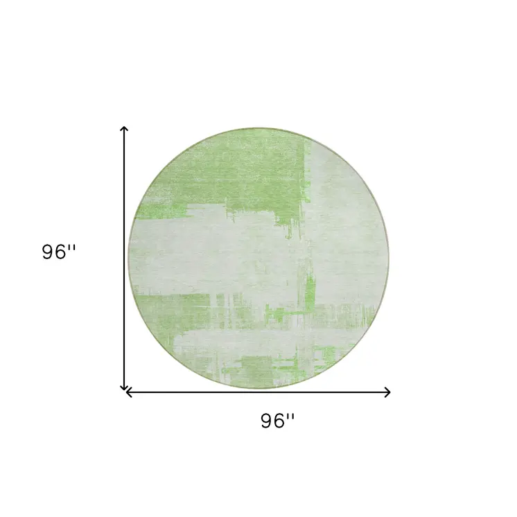 8' Green And Mint Green Round Abstract Washable Indoor Outdoor Area Rug