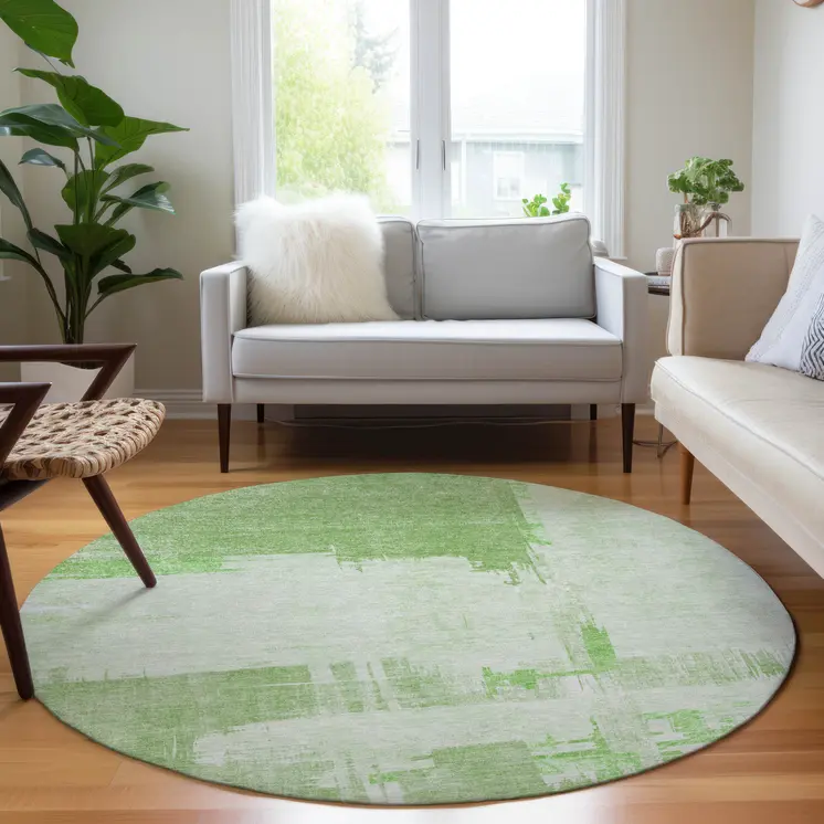 8' Green And Mint Green Round Abstract Washable Indoor Outdoor Area Rug