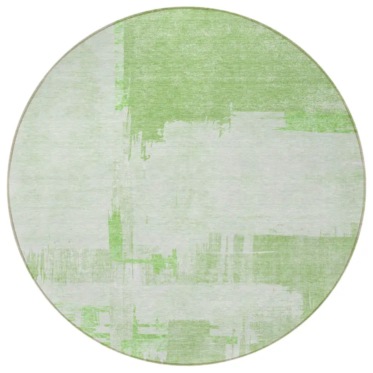 8' Green And Mint Green Round Abstract Washable Indoor Outdoor Area Rug