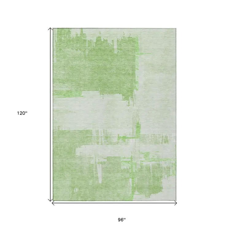 8' X 10' Green And Mint Green Abstract Washable Indoor Outdoor Area Rug
