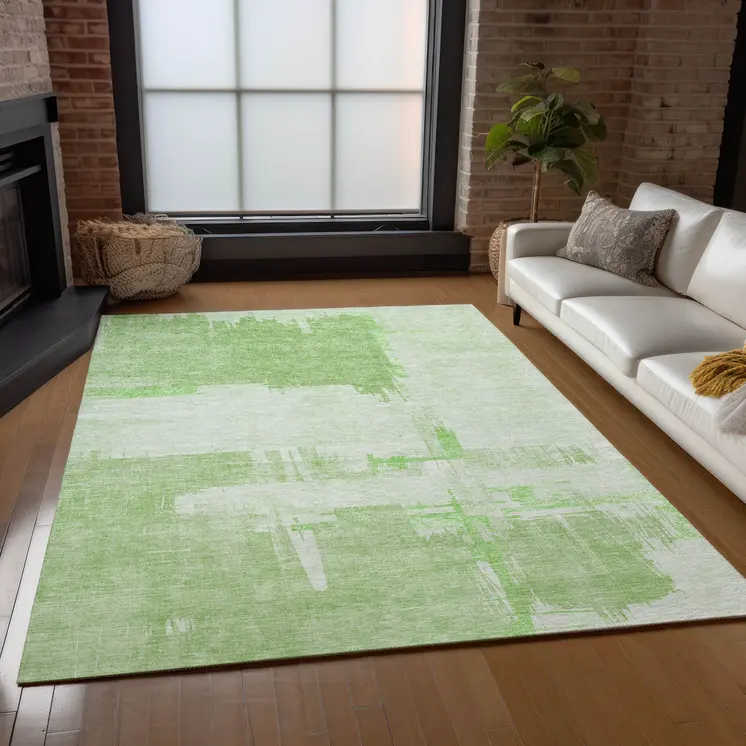 8' X 10' Green And Mint Green Abstract Washable Indoor Outdoor Area Rug