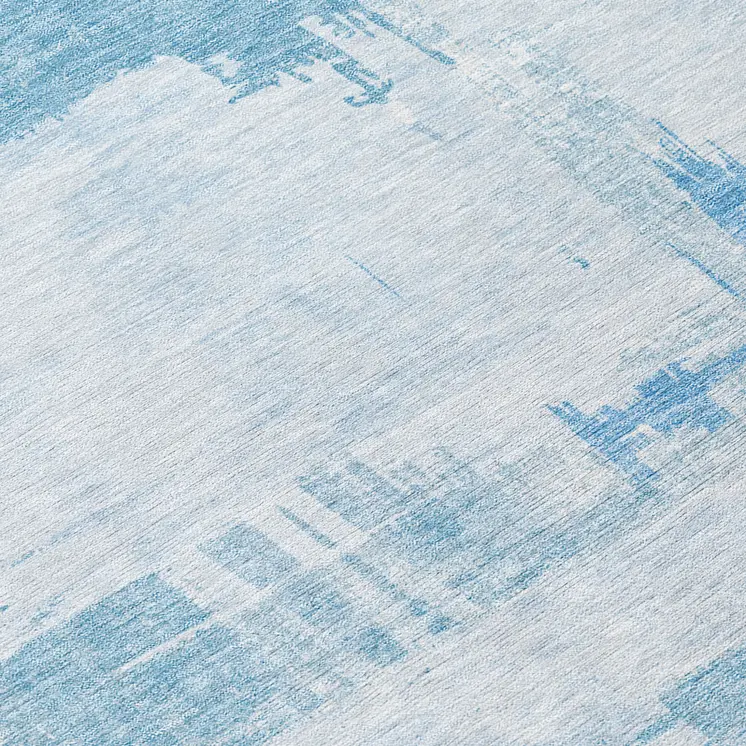 8' Sky Blue And Denim Blue Round Abstract Washable Indoor Outdoor Area Rug