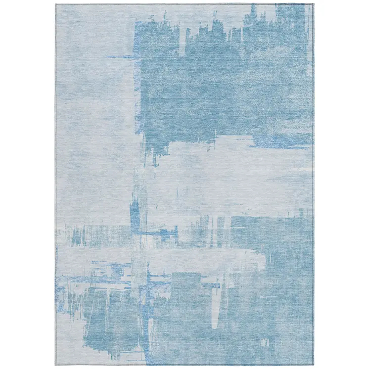 8' X 10' Sky Blue And Denim Blue Abstract Washable Indoor Outdoor Area Rug