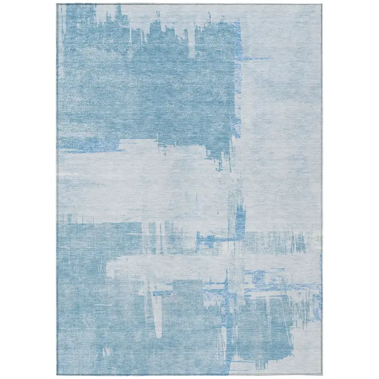 10' X 14' Sky Blue And Denim Blue Abstract Washable Indoor Outdoor Area Rug