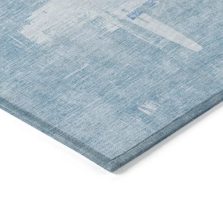 10' X 14' Sky Blue And Denim Blue Abstract Washable Indoor Outdoor Area Rug
