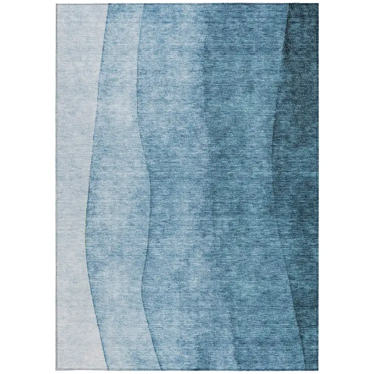 5' X 8' Denim Blue And Navy Blue Ombre Washable Indoor Outdoor Area Rug