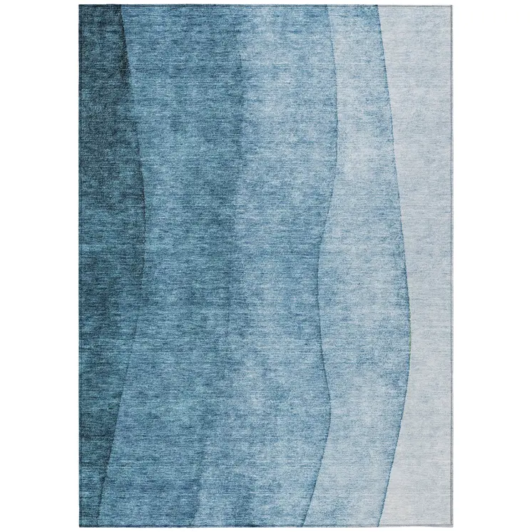 5' X 8' Denim Blue And Navy Blue Ombre Washable Indoor Outdoor Area Rug