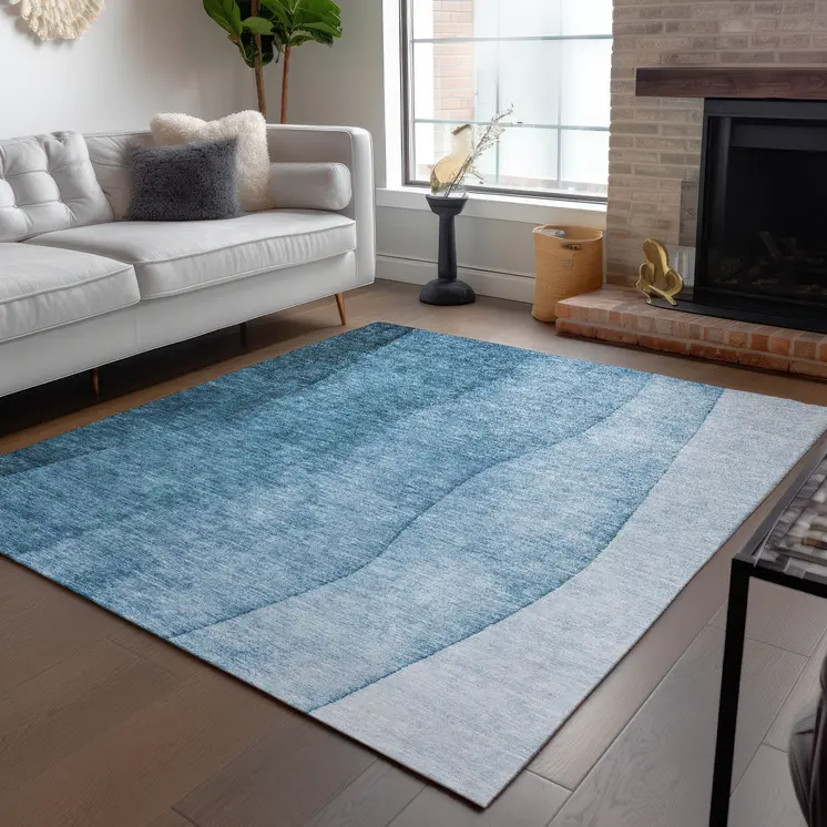 5' X 8' Denim Blue And Navy Blue Ombre Washable Indoor Outdoor Area Rug