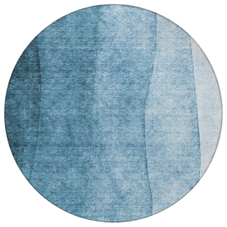 8' Denim Blue And Navy Blue Round Ombre Washable Indoor Outdoor Area Rug