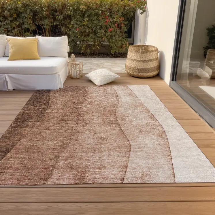 5' X 8' Brown Beige And Chocolate Ombre Washable Indoor Outdoor Area Rug