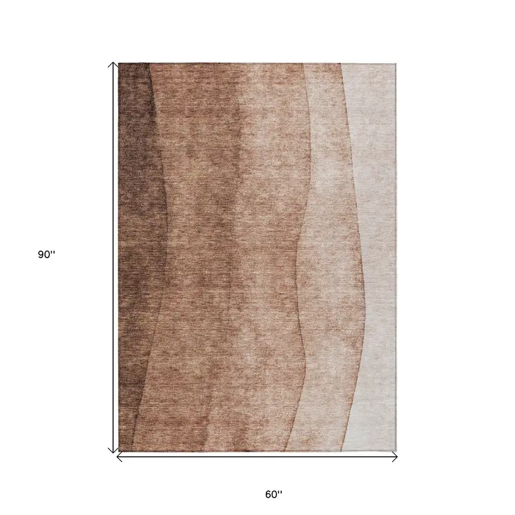 5' X 8' Brown Beige And Chocolate Ombre Washable Indoor Outdoor Area Rug