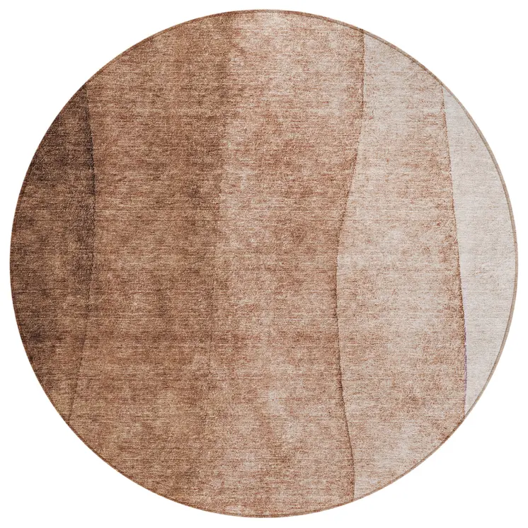 8' Brown Beige And Chocolate Round Ombre Washable Indoor Outdoor Area Rug