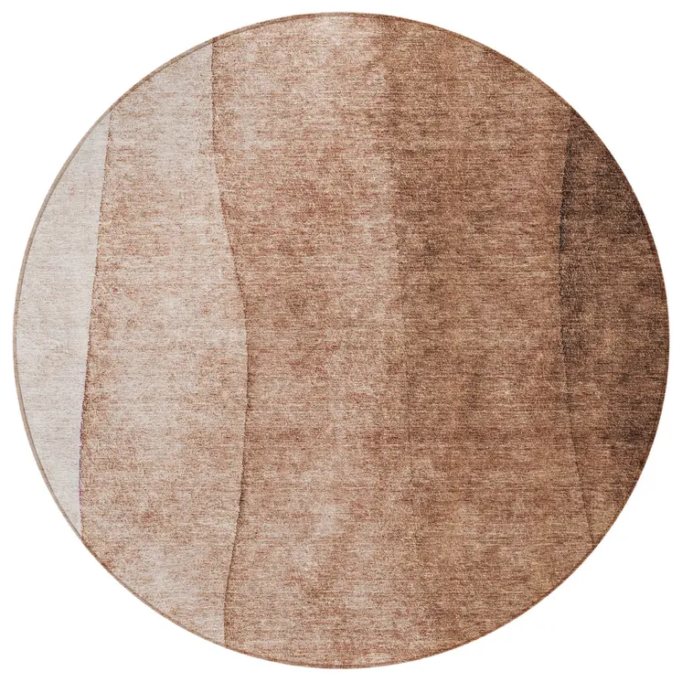 8' Brown Beige And Chocolate Round Ombre Washable Indoor Outdoor Area Rug