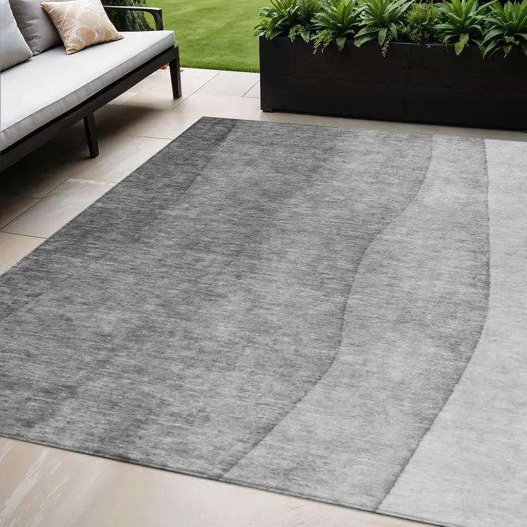 5' X 8' Gray Silver And Charcoal Ombre Washable Indoor Outdoor Area Rug