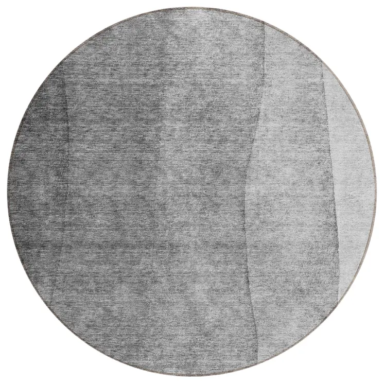 8' Gray Silver And Charcoal Round Ombre Washable Indoor Outdoor Area Rug