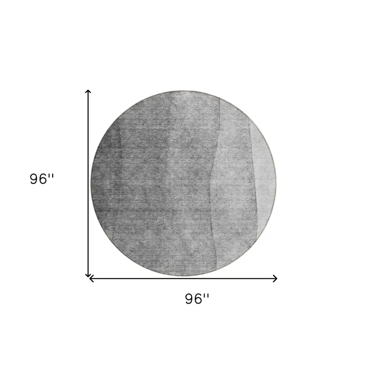 8' Gray Silver And Charcoal Round Ombre Washable Indoor Outdoor Area Rug
