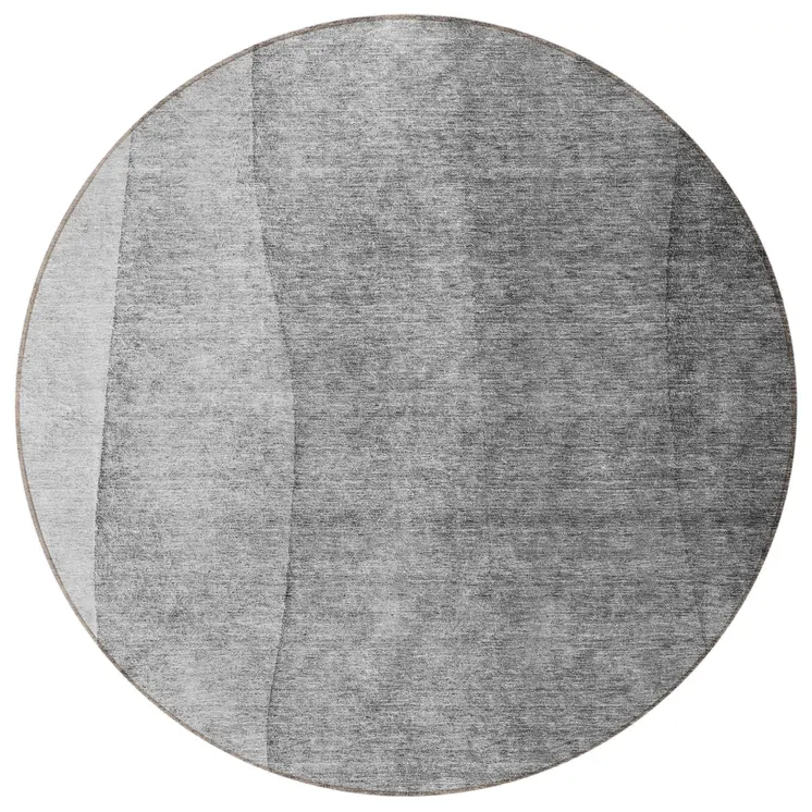 8' Gray Silver And Charcoal Round Ombre Washable Indoor Outdoor Area Rug