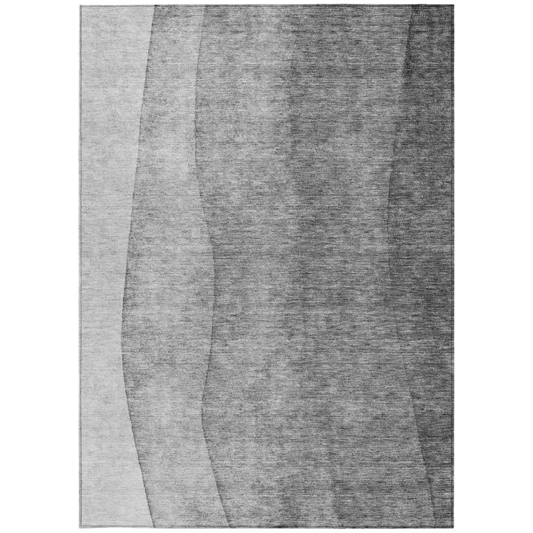 9' X 12' Gray Silver And Charcoal Ombre Washable Indoor Outdoor Area Rug