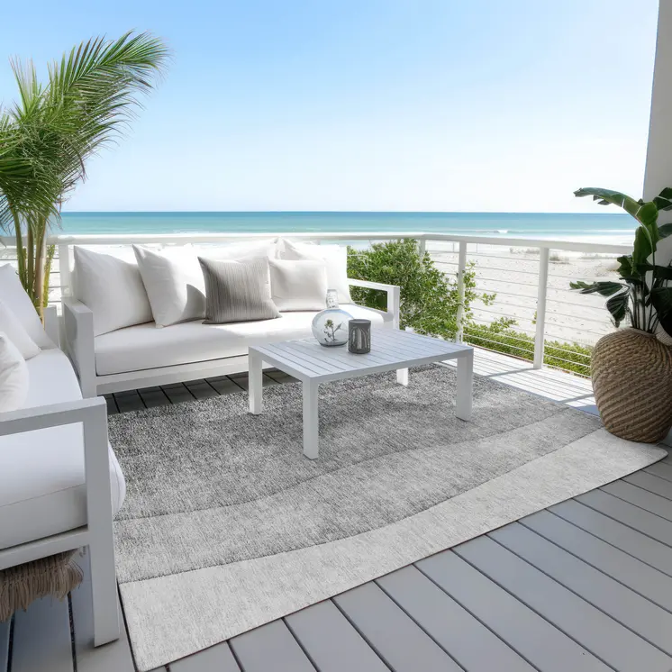 9' X 12' Gray Silver And Charcoal Ombre Washable Indoor Outdoor Area Rug