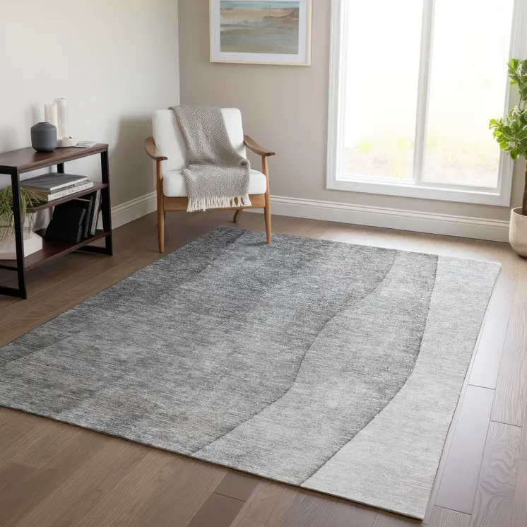 9' X 12' Gray Silver And Charcoal Ombre Washable Indoor Outdoor Area Rug