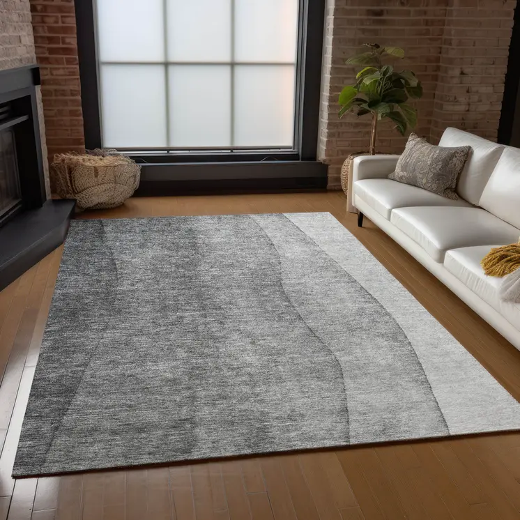 9' X 12' Gray Silver And Charcoal Ombre Washable Indoor Outdoor Area Rug