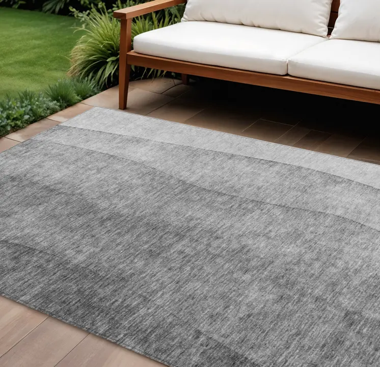 10' X 14' Gray Silver And Charcoal Ombre Washable Indoor Outdoor Area Rug