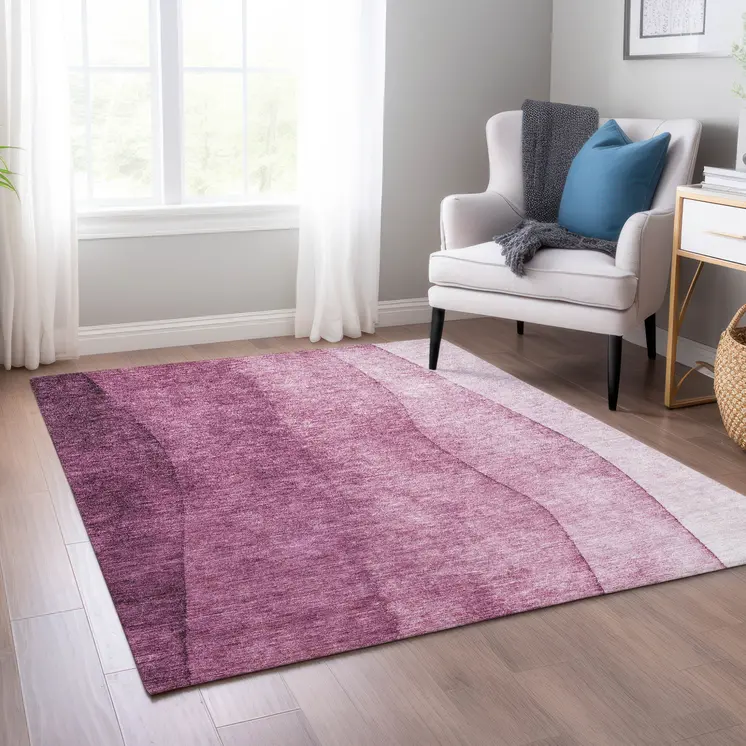 10' X 14' Merlot Blush And Pink Ombre Washable Indoor Outdoor Area Rug