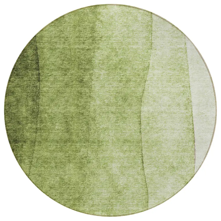 8' Olive Green And Artichoke Green Round Ombre Washable Indoor Outdoor Area Rug