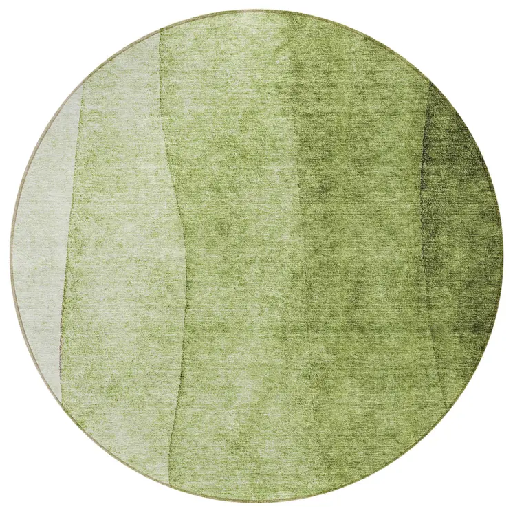 8' Olive Green And Artichoke Green Round Ombre Washable Indoor Outdoor Area Rug
