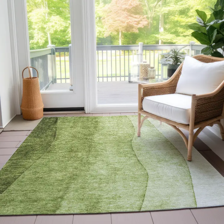8' X 10' Olive Green And Artichoke Green Ombre Washable Indoor Outdoor Area Rug