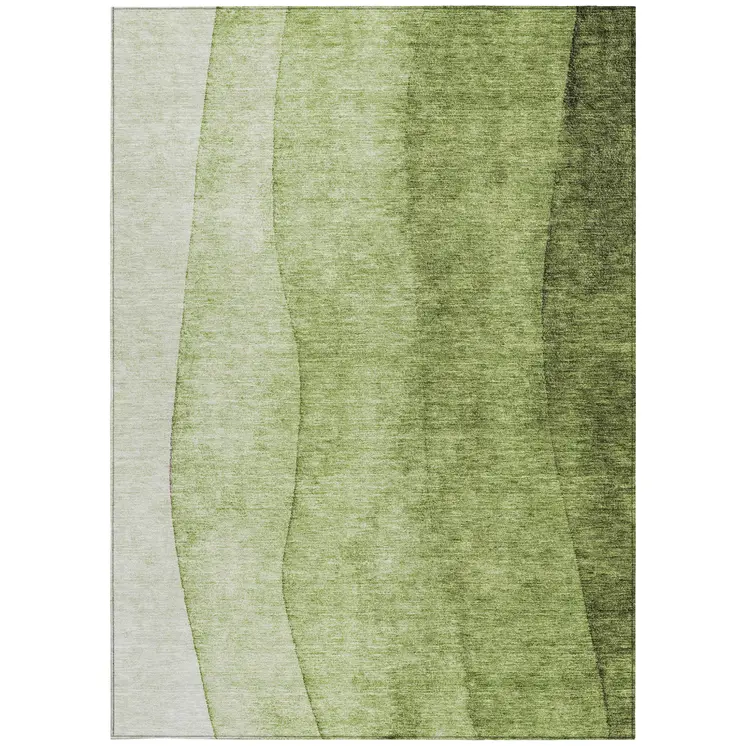 10' X 14' Olive Green And Artichoke Green Ombre Washable Indoor Outdoor Area Rug