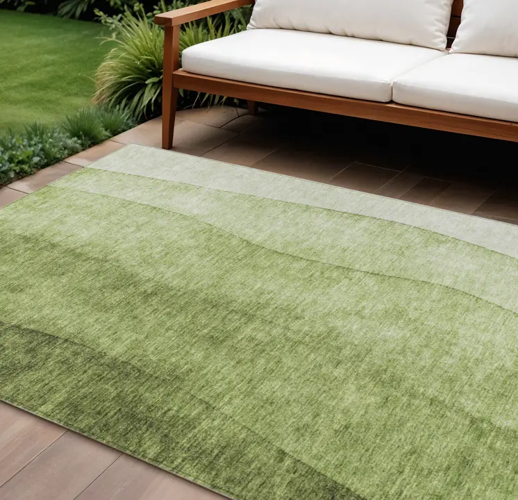 10' X 14' Olive Green And Artichoke Green Ombre Washable Indoor Outdoor Area Rug