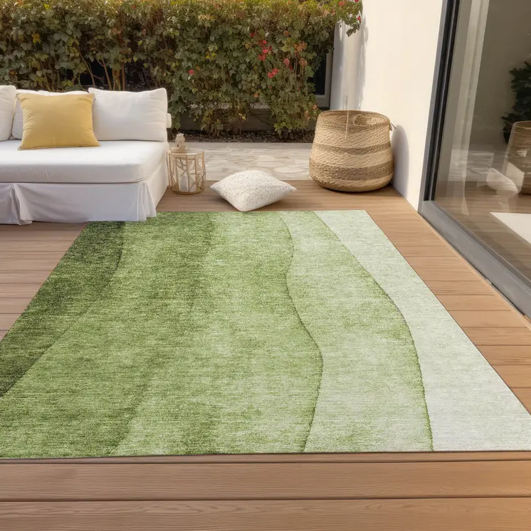 10' X 14' Olive Green And Artichoke Green Ombre Washable Indoor Outdoor Area Rug