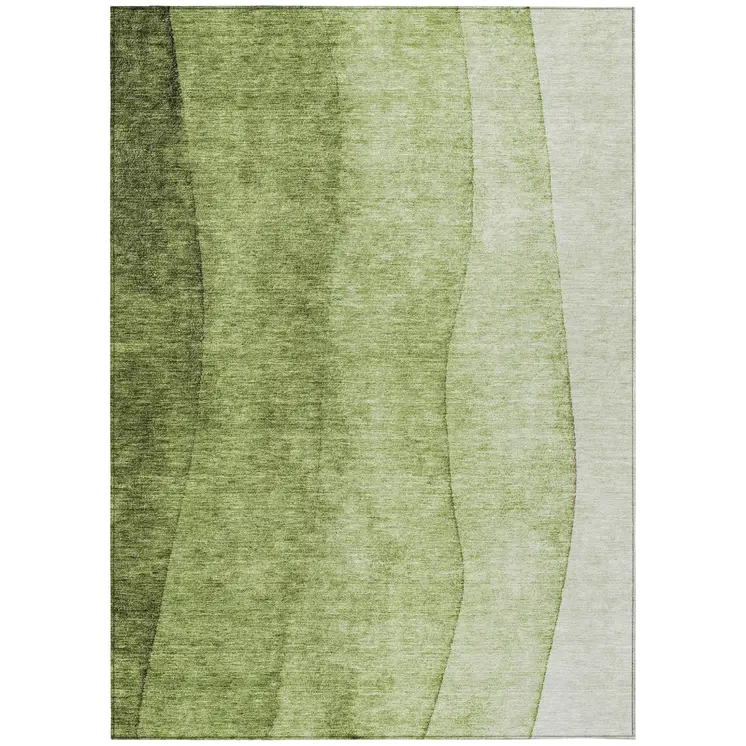 10' X 14' Olive Green And Artichoke Green Ombre Washable Indoor Outdoor Area Rug