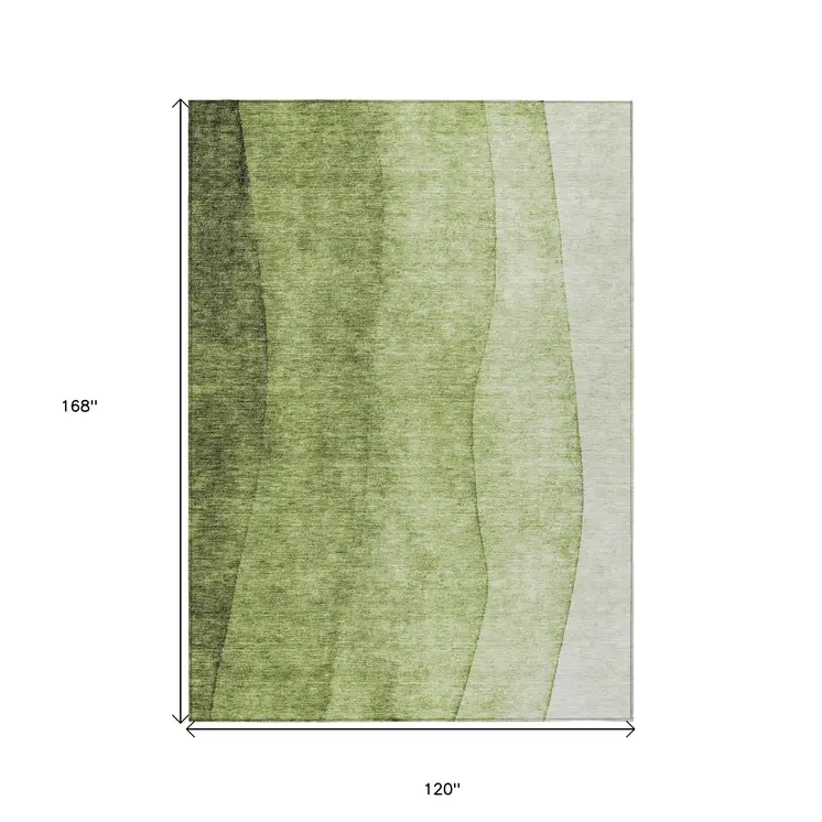 10' X 14' Olive Green And Artichoke Green Ombre Washable Indoor Outdoor Area Rug