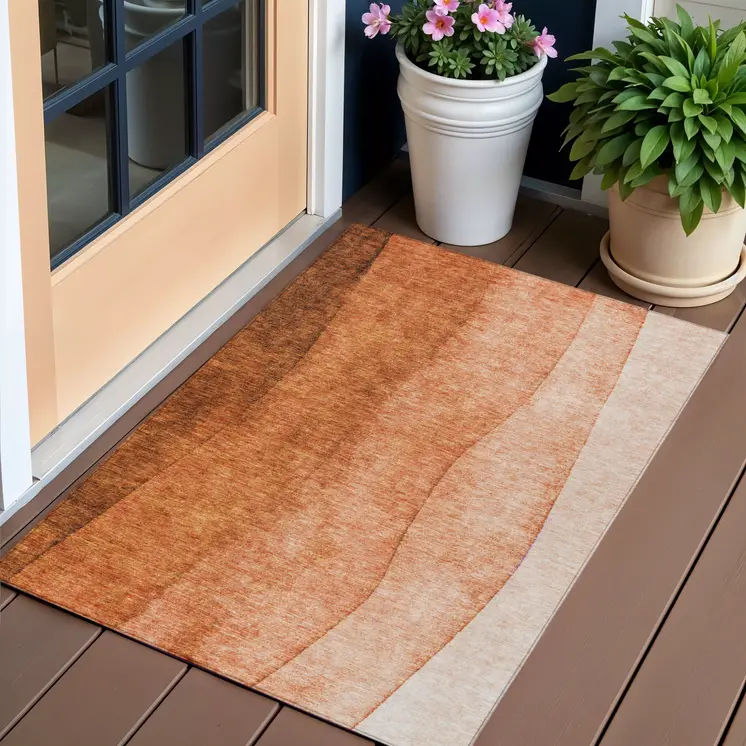 3' X 5' Orange And Copper Ombre Washable Indoor Outdoor Area Rug