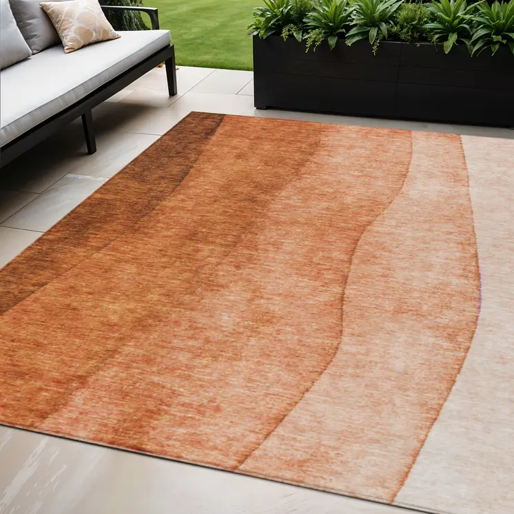 5' X 8' Orange And Copper Ombre Washable Indoor Outdoor Area Rug