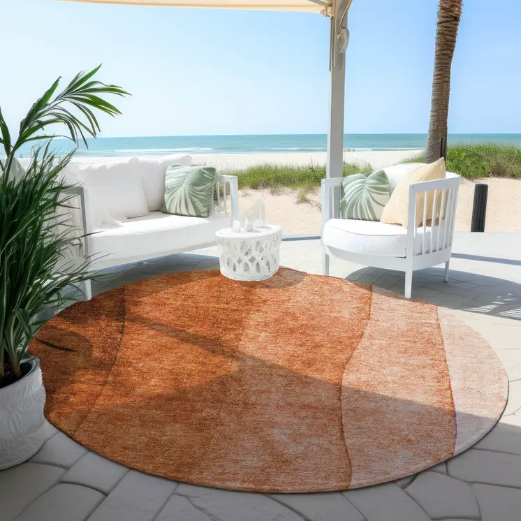 8' Orange And Copper Round Ombre Washable Indoor Outdoor Area Rug