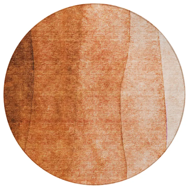 8' Orange And Copper Round Ombre Washable Indoor Outdoor Area Rug