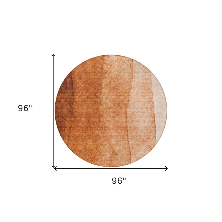 8' Orange And Copper Round Ombre Washable Indoor Outdoor Area Rug